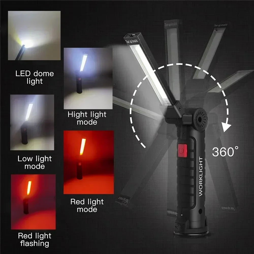 Work Light Dimmable USB Rechargeable LED Flashlight With Magnetic Hook Power Bank 18650 Battery Torch