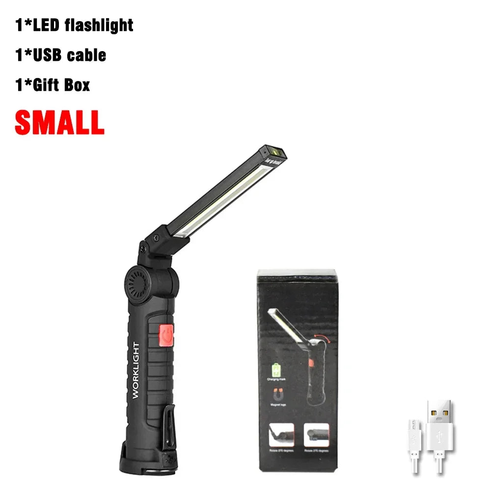 Work Light Dimmable USB Rechargeable LED Flashlight With Magnetic Hook Power Bank 18650 Battery Torch