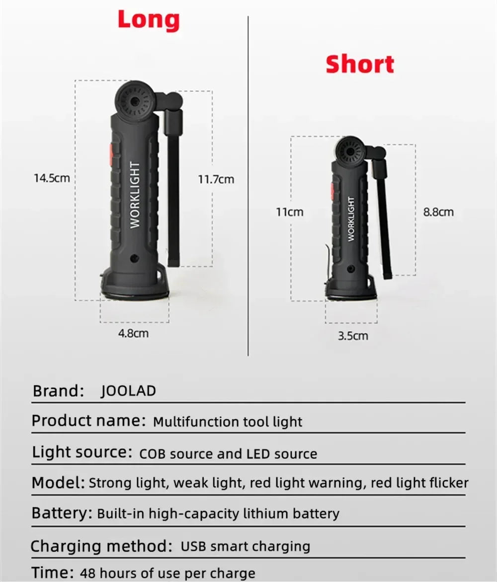 Work Light Dimmable USB Rechargeable LED Flashlight With Magnetic Hook Power Bank 18650 Battery Torch