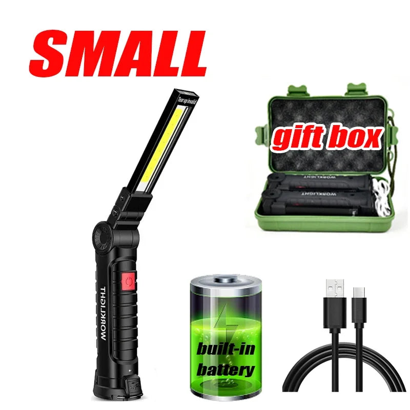 Work Light Dimmable USB Rechargeable LED Flashlight With Magnetic Hook Power Bank 18650 Battery Torch