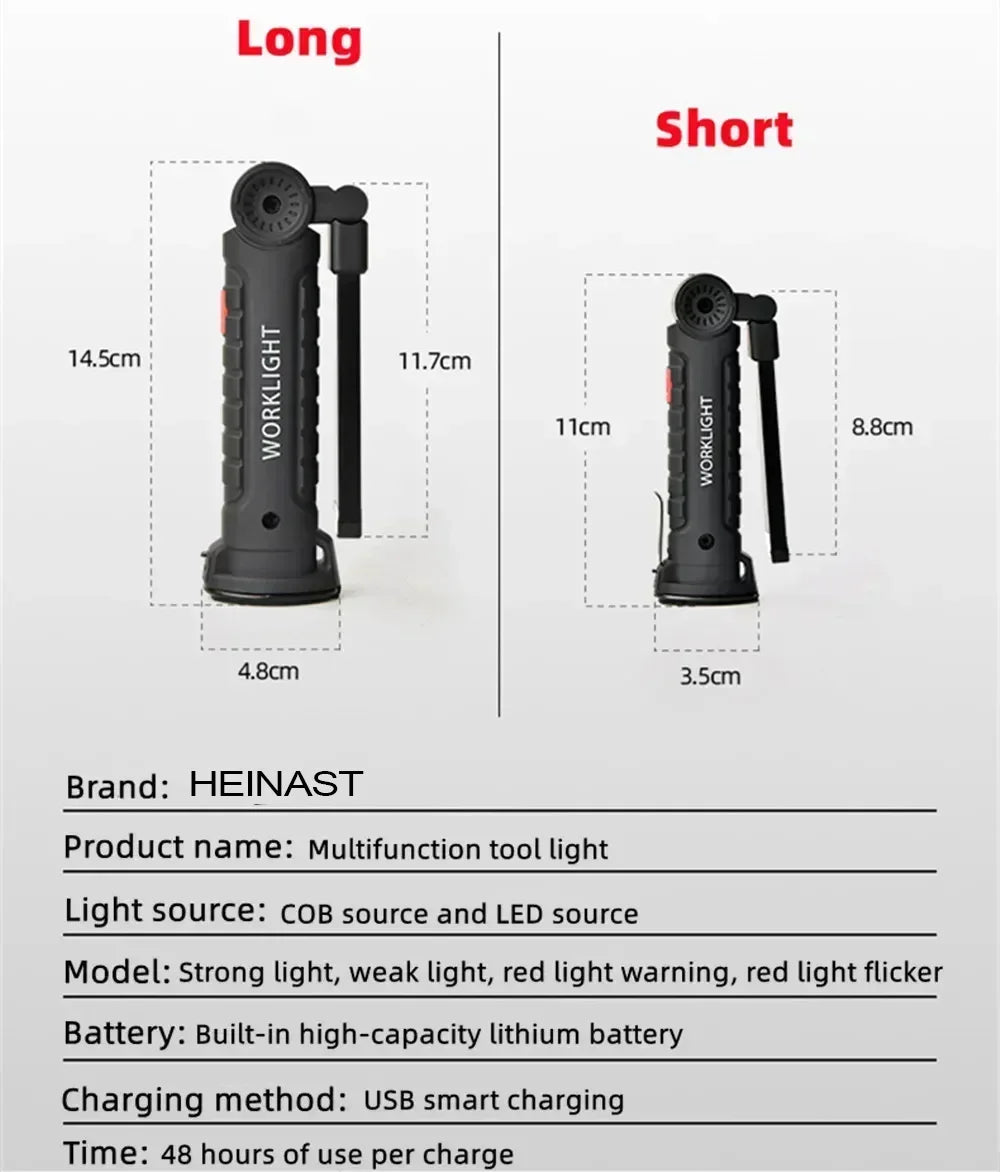 Work Light Dimmable USB Rechargeable LED Flashlight With Magnetic Hook Power Bank 18650 Battery Torch