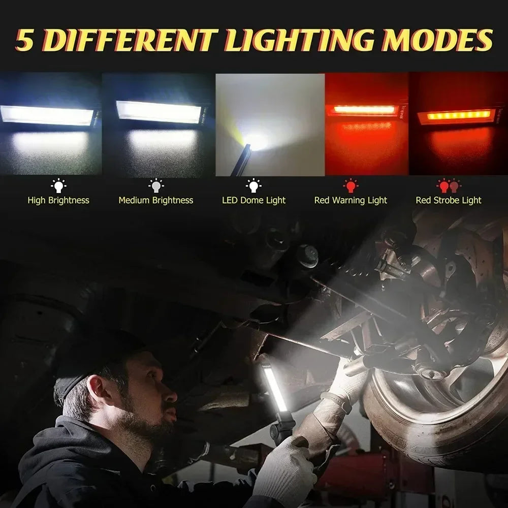 Work Light Dimmable USB Rechargeable LED Flashlight With Magnetic Hook Power Bank 18650 Battery Torch