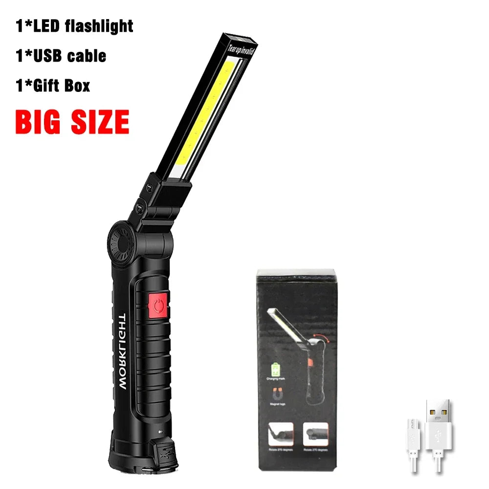 Work Light Dimmable USB Rechargeable LED Flashlight With Magnetic Hook Power Bank 18650 Battery Torch