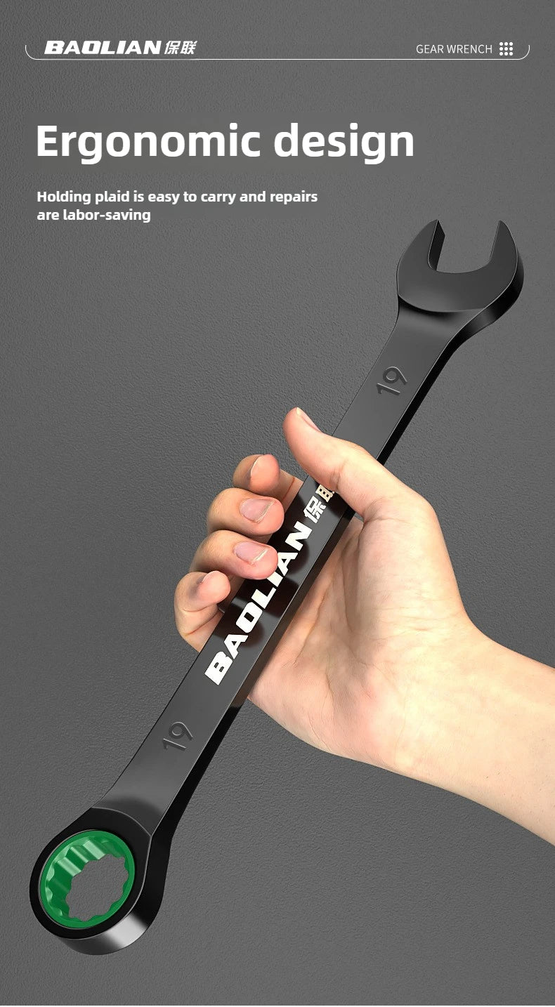 BAOLIAN Dual Directional Fast Plum Blossom Ratchet Wrench, Industrial Grade Automatic Small Opening Dual-use Wrench Tool