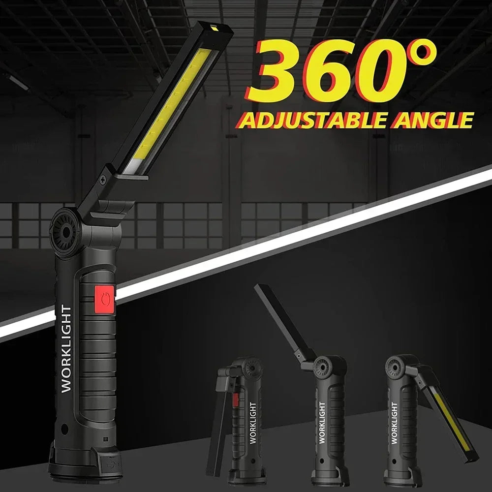 Work Light Dimmable USB Rechargeable LED Flashlight With Magnetic Hook Power Bank 18650 Battery Torch