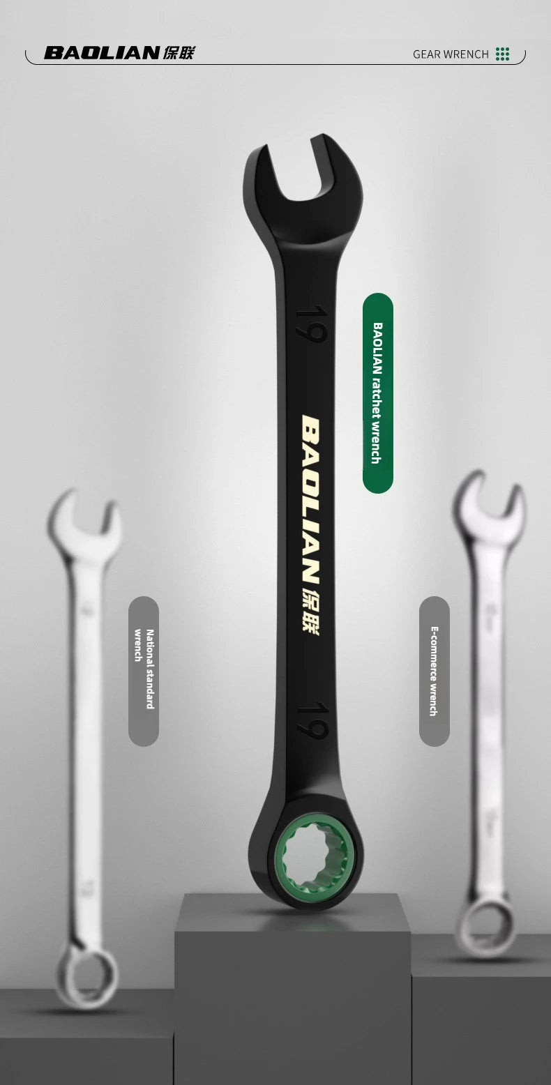 BAOLIAN Dual Directional Fast Plum Blossom Ratchet Wrench, Industrial Grade Automatic Small Opening Dual-use Wrench Tool