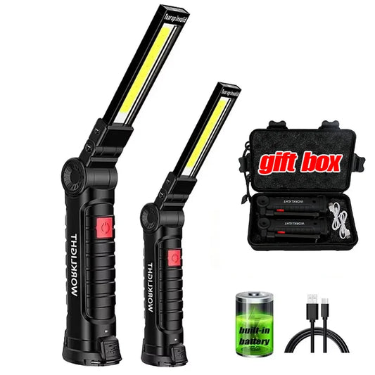 Work Light Dimmable USB Rechargeable LED Flashlight With Magnetic Hook Power Bank 18650 Battery Torch