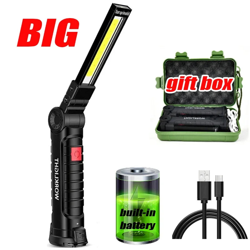Work Light Dimmable USB Rechargeable LED Flashlight With Magnetic Hook Power Bank 18650 Battery Torch