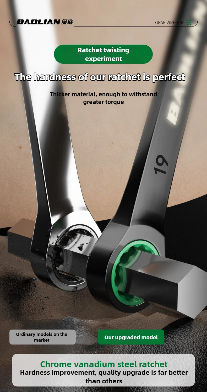 BAOLIAN Dual Directional Fast Plum Blossom Ratchet Wrench, Industrial Grade Automatic Small Opening Dual-use Wrench Tool