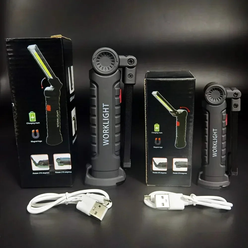 Work Light Dimmable USB Rechargeable LED Flashlight With Magnetic Hook Power Bank 18650 Battery Torch