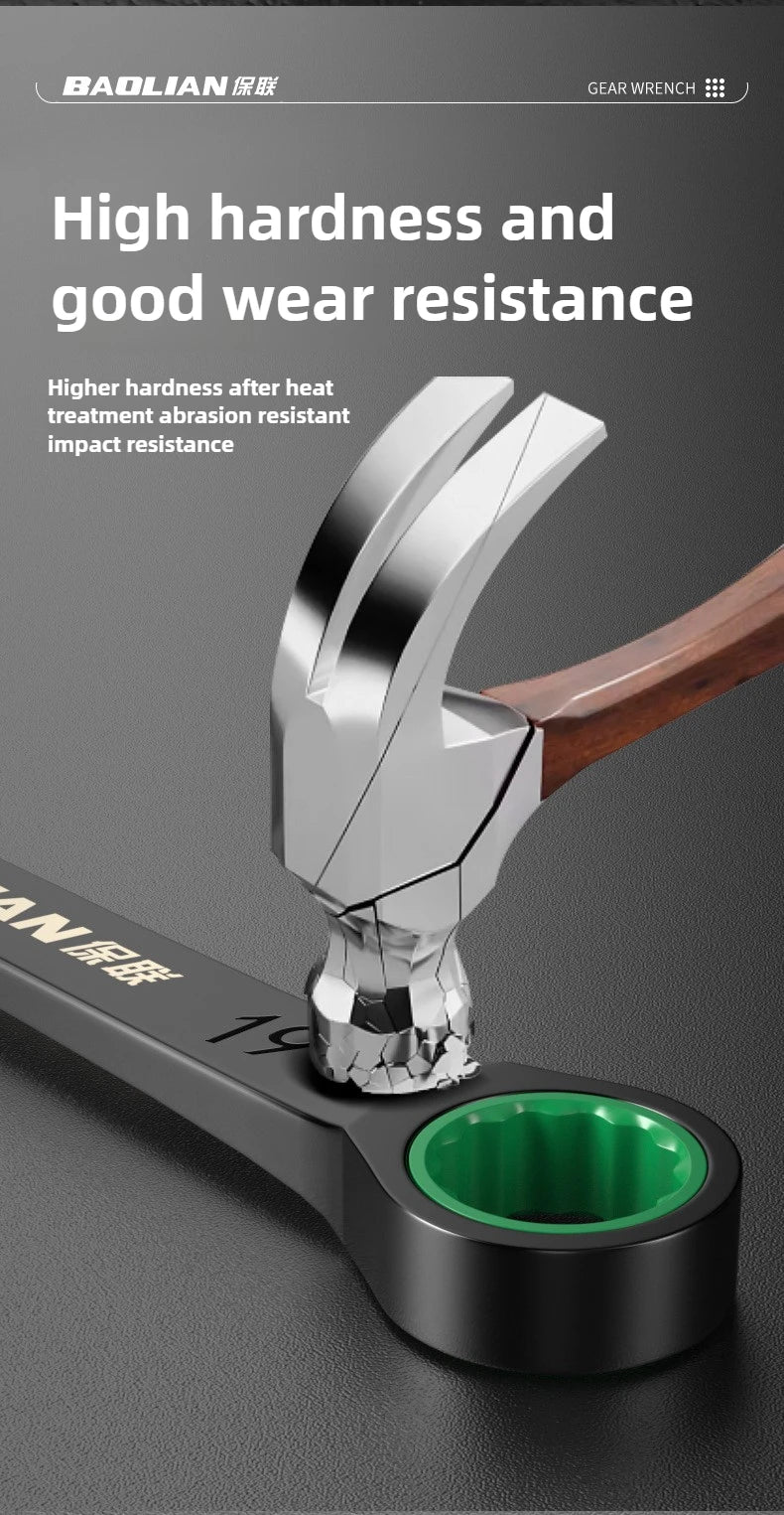 BAOLIAN Dual Directional Fast Plum Blossom Ratchet Wrench, Industrial Grade Automatic Small Opening Dual-use Wrench Tool